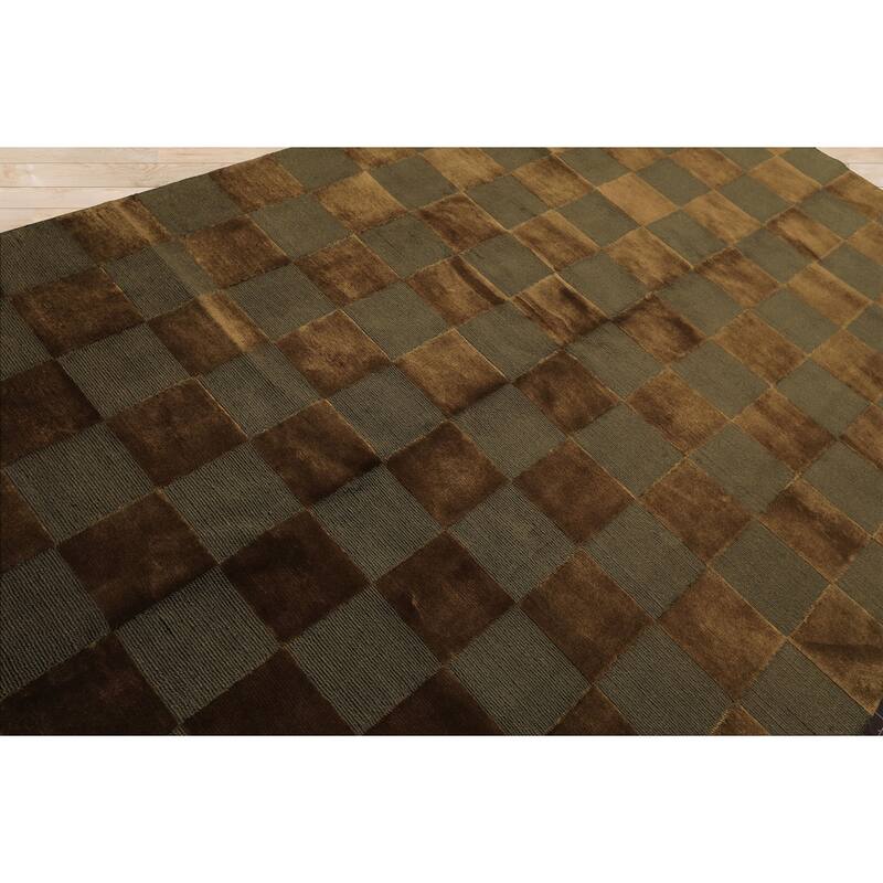 6'1''x9'3'' Tibetano Hand Knotted Wool Olive Modern & Contemporary Designer Rug - 6' 1'' x 9' 3''