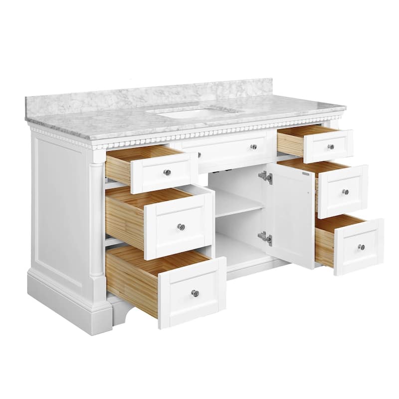 KitchenBathCollection Sydney 60" Single Bathroom Vanity with Carrara Marble Top
