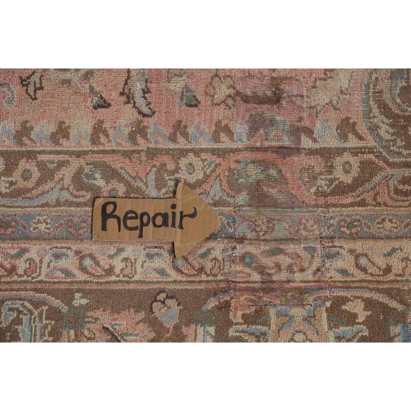 Traditional Pink Mashad Persian Vintage Rug Hand-Knotted Wool Carpet - 8'0"x 10'10"