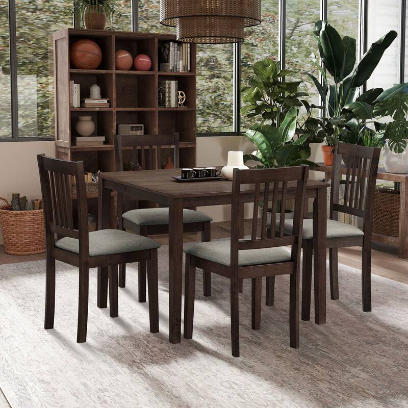 Space-Saving 5-Piece Dining Table Set with Rustic Wooden Table and Comfortable Upholstered Chairs - Ideal for Apartments