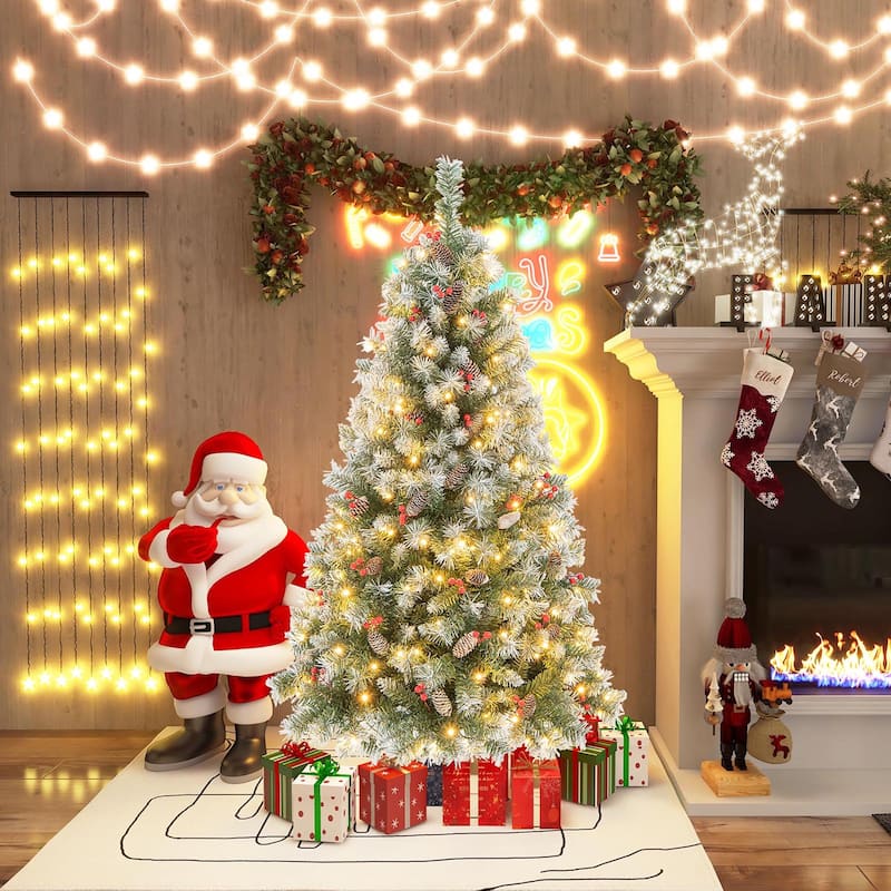 Gymax 5 FT Pre-Lit Christmas Tree Artificial Hinged Christmas Tree w/ - 5 Foot