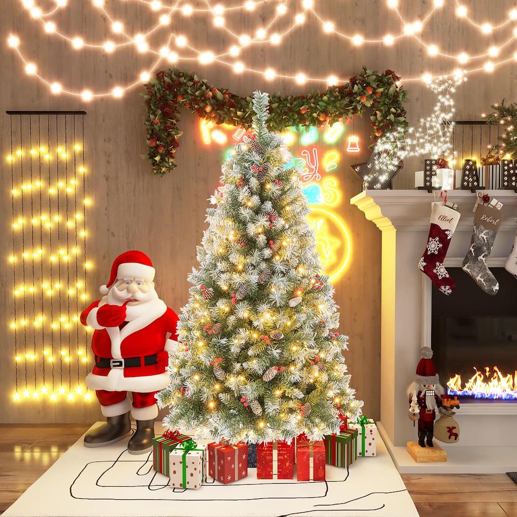 Gymax 5 FT Pre-Lit Christmas Tree Artificial Hinged Christmas Tree w/