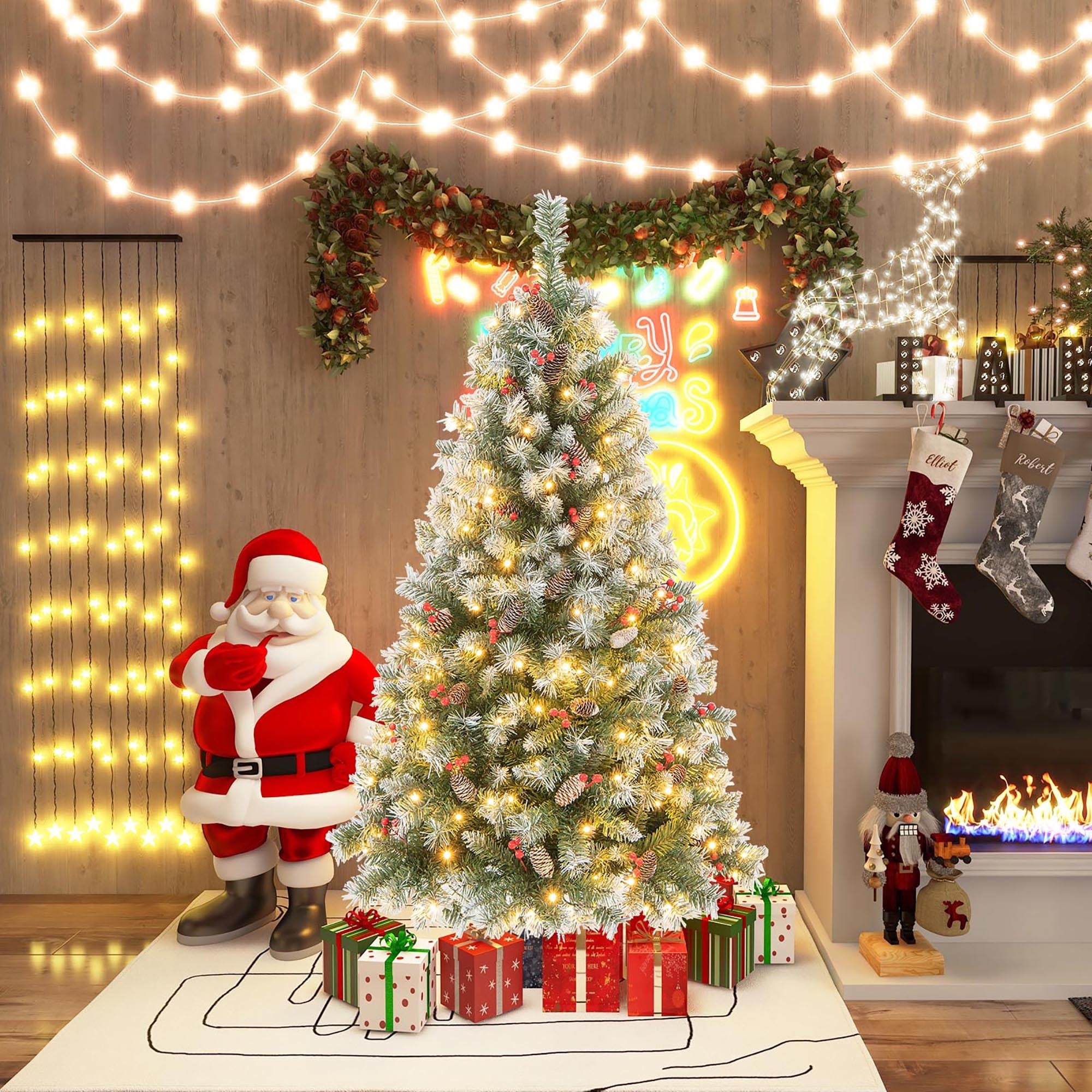 Gymax 5 FT Pre-Lit Christmas Tree Artificial Hinged Christmas Tree w/
