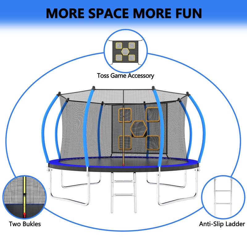 12FT Trampoline, Outdoor Trampolines for Kids and Adults, Recreational Trampoline with Enclosure Net Ladder