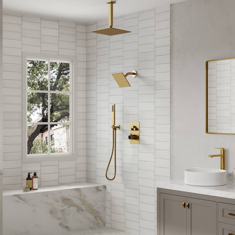 Thermostatic Shower Faucet, 12" High-Pressure Dual Showerheads System with Rough-In Valve