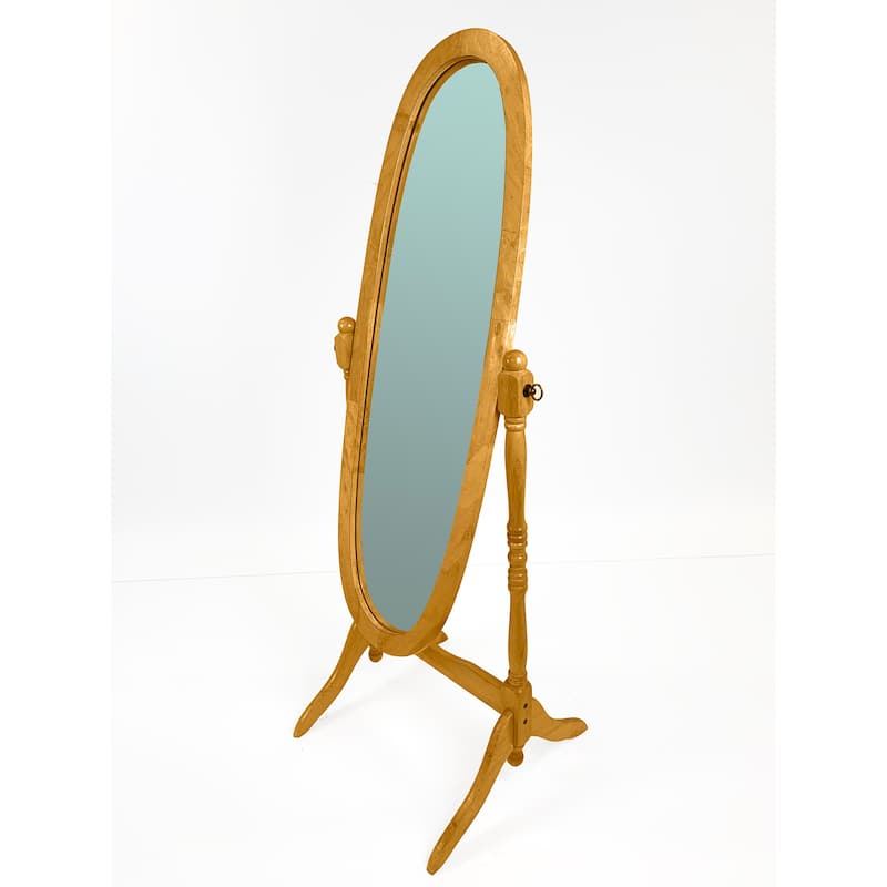 GTU Furniture Swivel Adjustable Full-Length Standing Oval Wood Cheval Floor Mirror - Oak