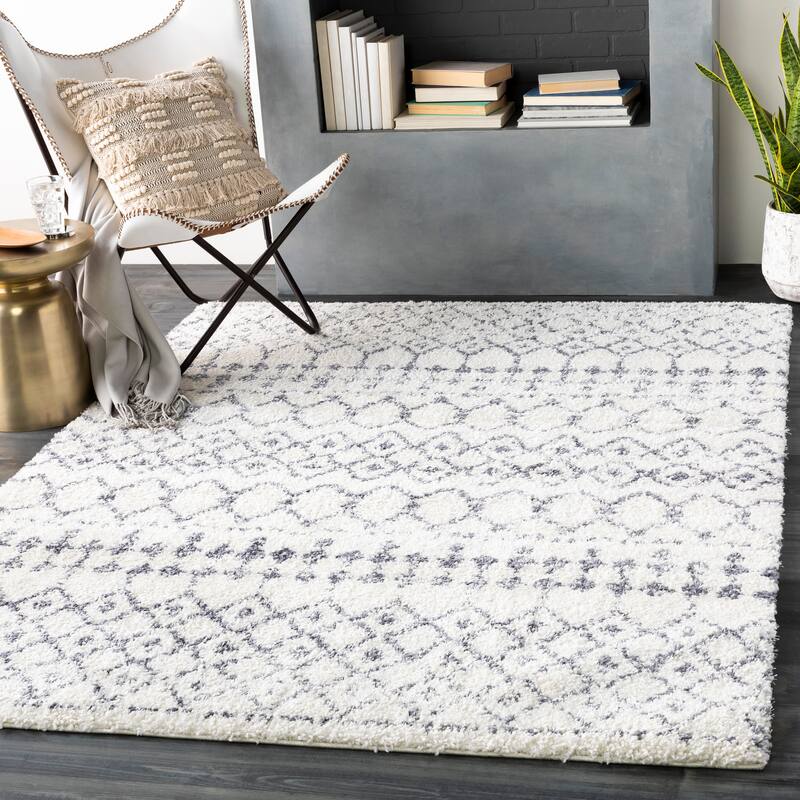 Livabliss Bouchra Moroccan Trellis Shag Area Rug - 5'3" x 7'3" - White - Rectangle
