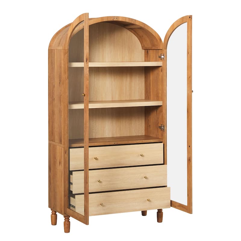 Walker Edison Modern Arched MDF Bookshelf Cabinet with Tall Glass Doors