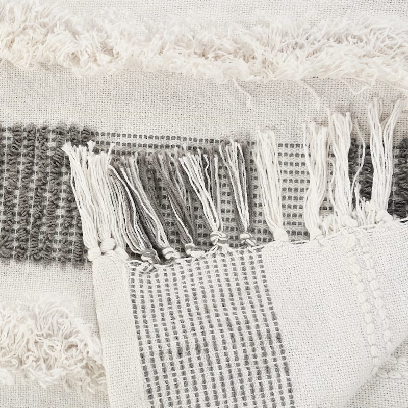 Sevita Gray/ Cream Checkered Hand-Woven Cotton Standard Size Throw Blanket