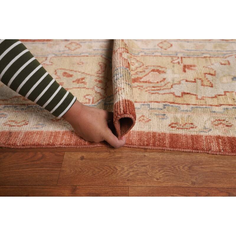 Vegetable Dye Oushak Turkish Large Rug Orange Hand-Knotted Wool Carpet - 10'8"x 13'6"