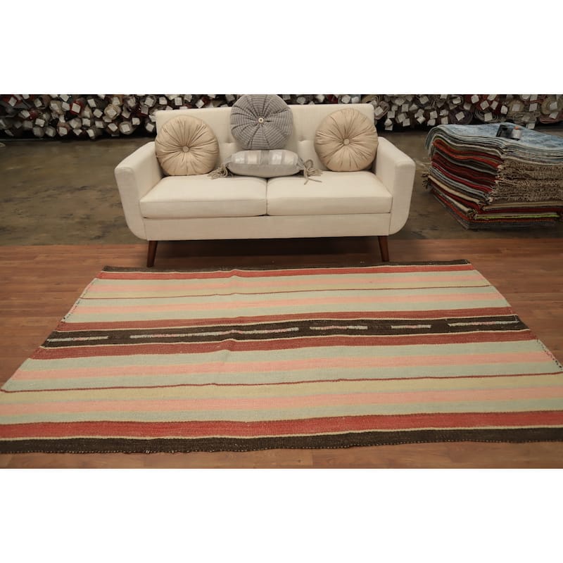 Hand Woven Oriental 100% Wool Carpet Southwestern Geometric Multi-Colored Kilim Area Rug - 7' 5'' X 4' 8''