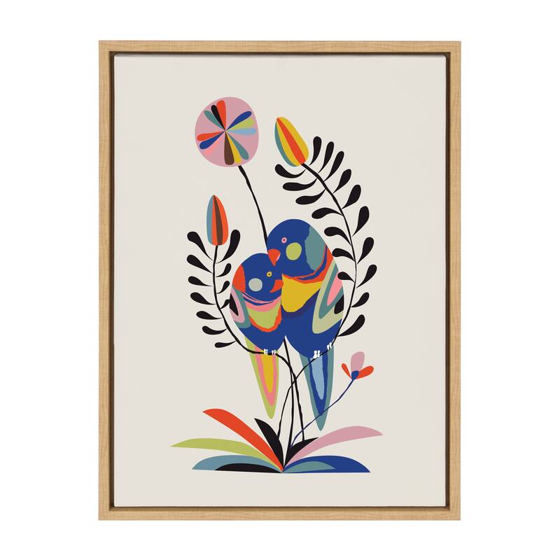 Kate and Laurel Sylvie Rainbow Lorikeet Framed Canvas by Rachel Lee - 18x24 - Plastic - Natural