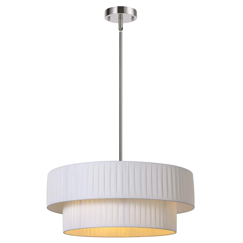 Modern 3-Light Drum Chandelier Fabric Shade Ceiling Hanging Pendant - 19.6" - Nickel