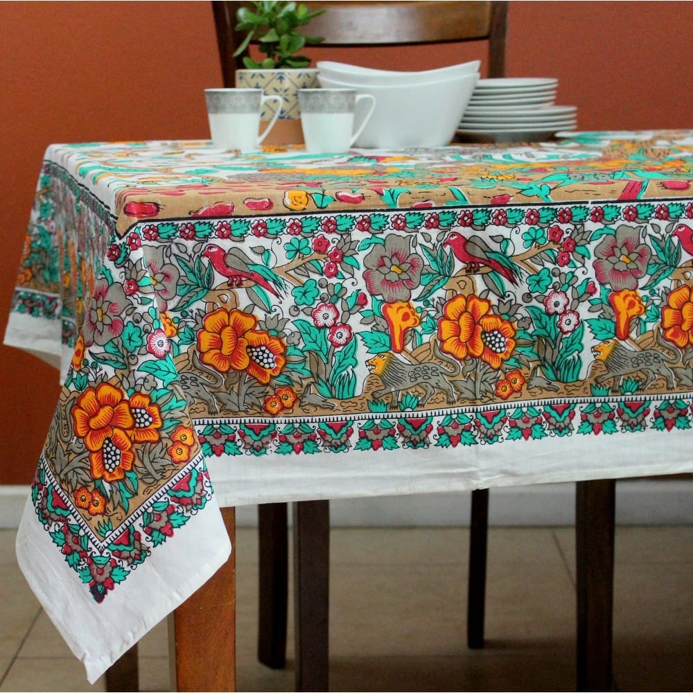 Vibrant Cotton Floral Tree Of Life Tablecloth Collection