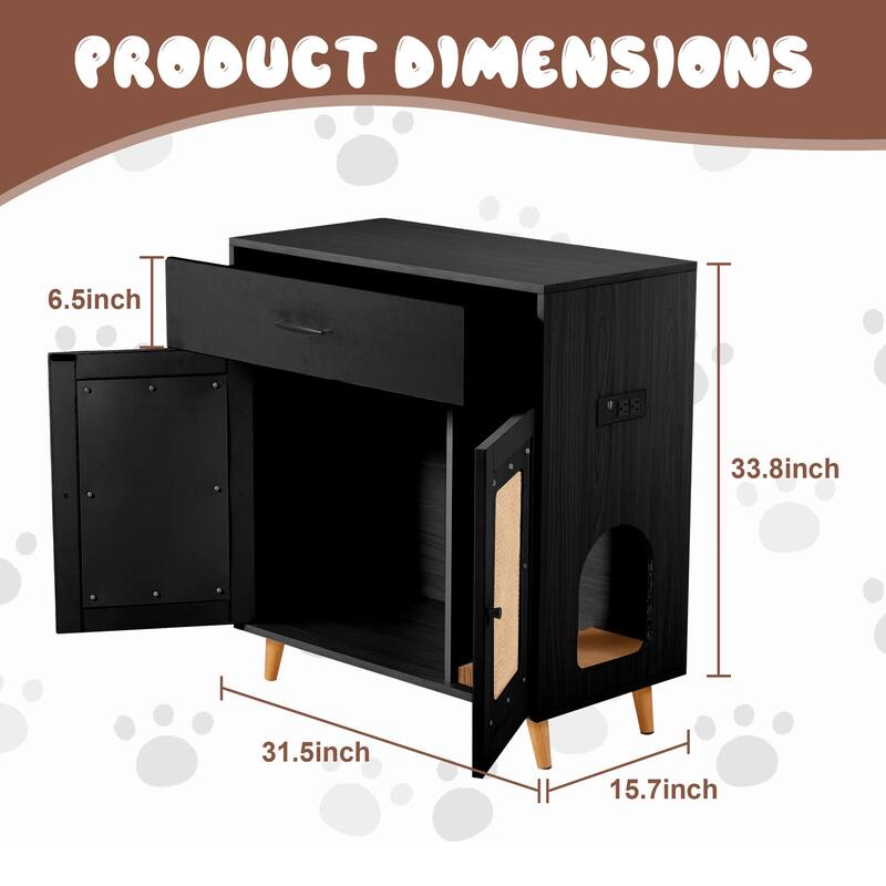 EROMMY Cat Litter Cabinet with Drawer - Hidden Litter Box Furniture with Ventilation and Scoop Slot