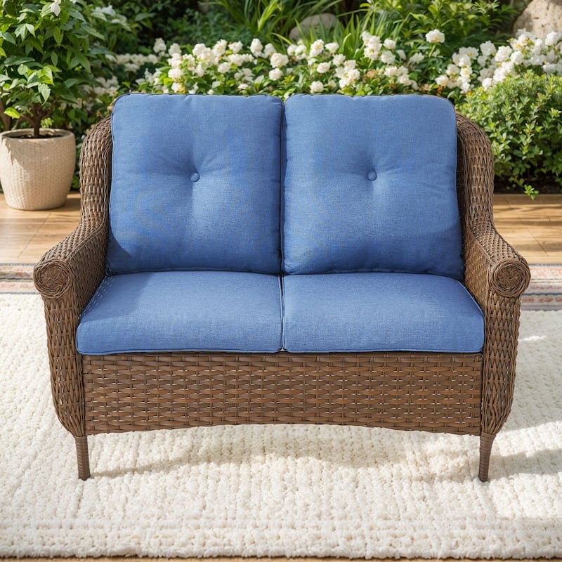 Loveseat Outdoor Patio Sofa Couch Brown - Blue - Blue - Brown