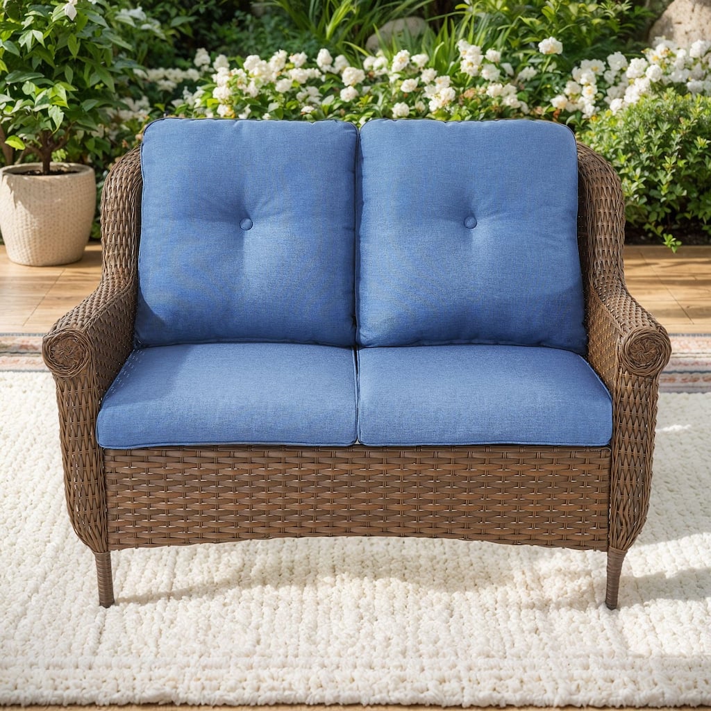 Loveseat Outdoor Patio Sofa Couch Brown - Blue