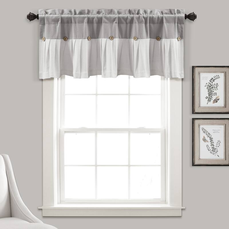 Lush Decor Linen Button Window Curtain Valance - 18" x 52" - Gray
