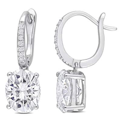 Miadora 5 1/5ct DEW Oval-cut Moissanite Drop Leverback Earrings in Sterling Silver