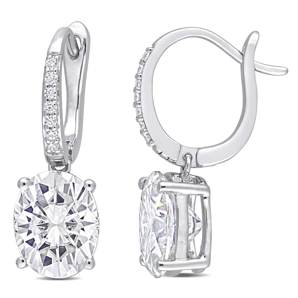 Miadora 5 1/5ct DEW Oval-cut Moissanite Drop Leverback Earrings in Sterling Silver