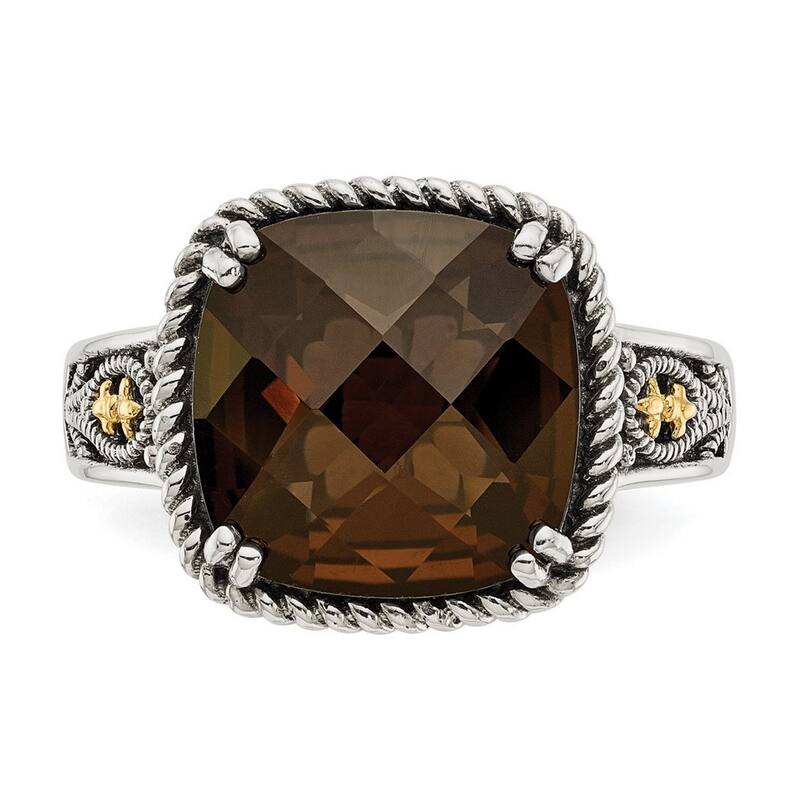 Curata 925 Sterling Silver With 14k Smokey Quartz Ring