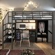 preview thumbnail 2 of 15, Full Size Metal Loft Bed With Table Set and Wardrobe