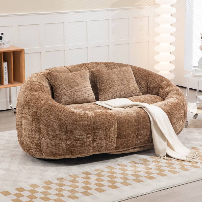 HOMEFUN Chenille Upholstered Durable Comfort Lounger High Back Bean Bag Loveseat Sofa - Coffee