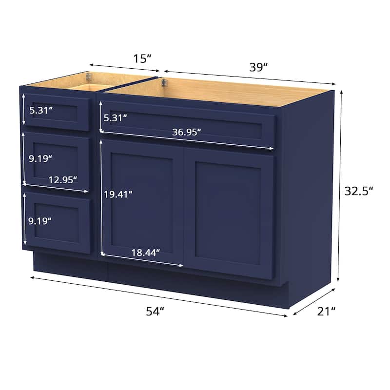 Vanity Art 54" Oak Freestanding Bathroom Vanity Cabinet without Top