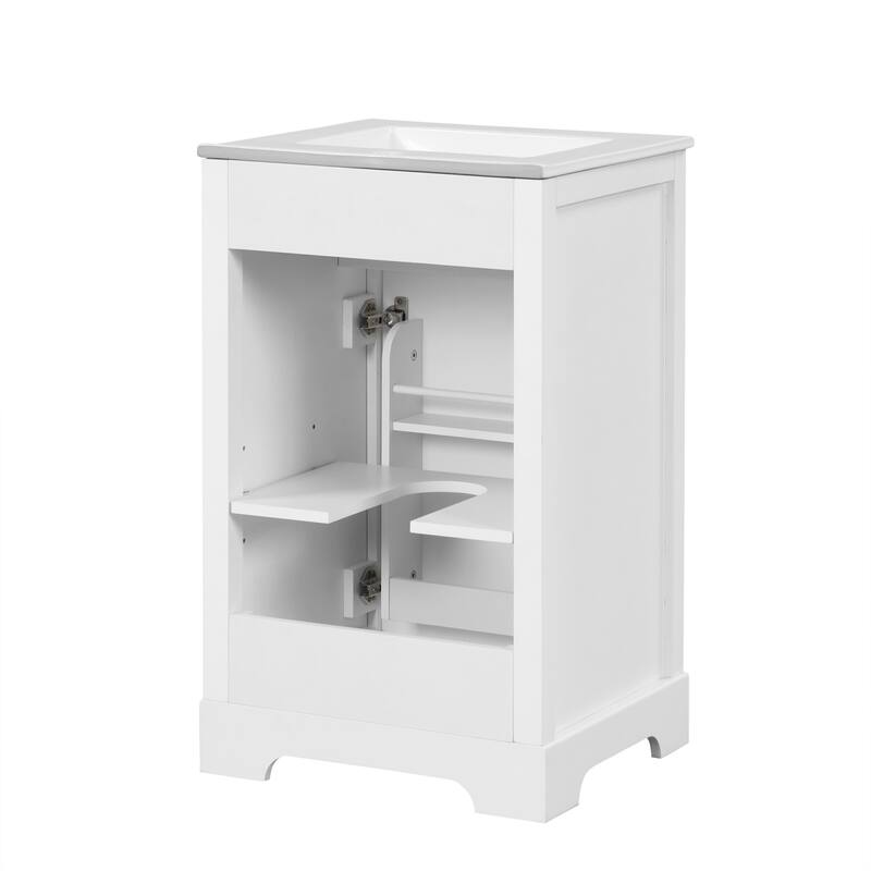 20" Compact Bathroom Vanity with Sink, Cabinet with Soft-Close Door and Side Rack, Storage Vanity with Adjustable Shelf