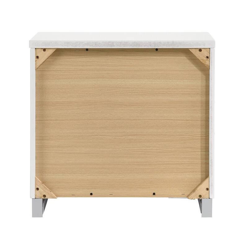 White/Chrome 2 Drawer 23.25 in. W Nightstand with Sturdy Hardware and Ample Storage