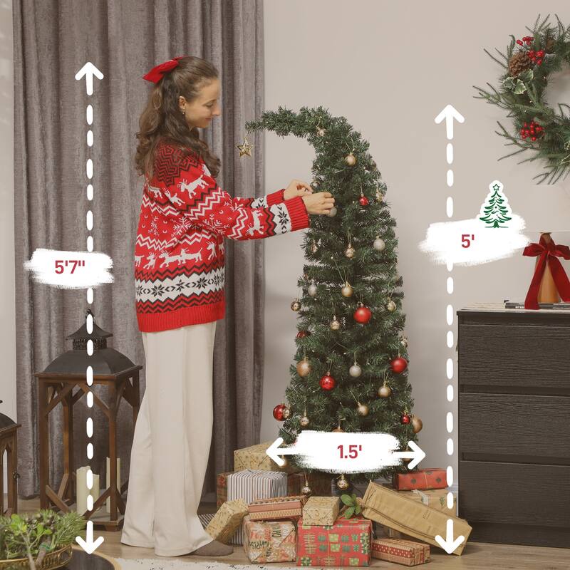 HOMCOM 5ft Prelit Whimsical Xmas Tree: 100 LED, 8 Modes, 246 Tips, Metal Stand, Green - 5 Foot