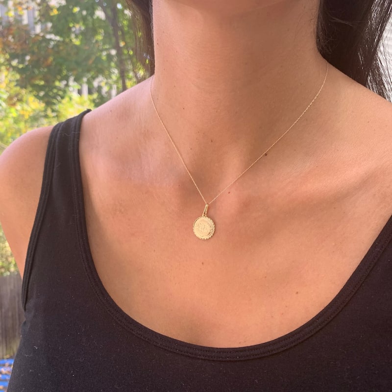 Zodiac Sign Necklace 14k Gold - Coin Pendant - 16-18 Inch Yellow Gold Necklace for Her - Women's Neckace