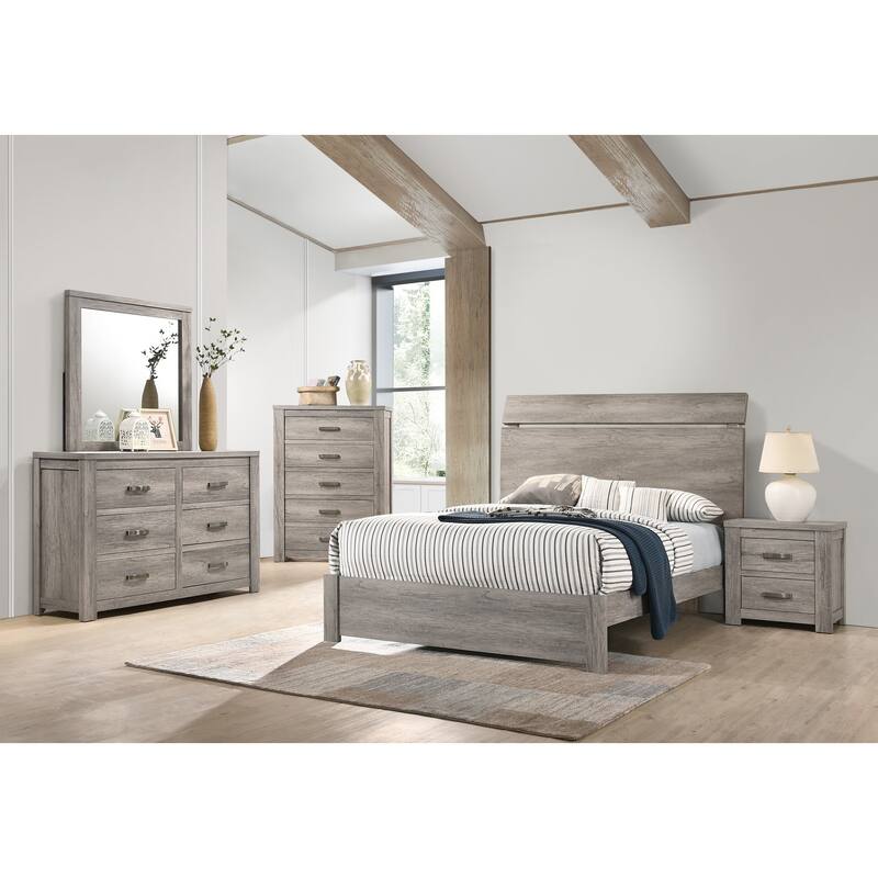Queen Size Wooden Panel Bed with Simple Modern Headboard and Paper Laminate Finish
