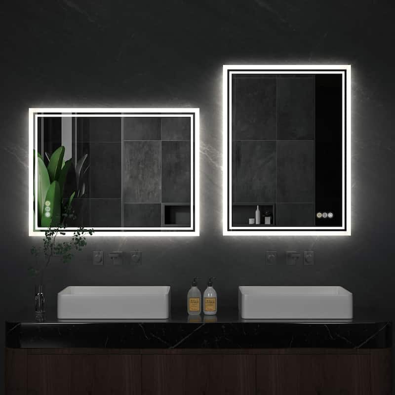 Illuminated Bathroom Mirror Anti-Fog Wall Mounted Dimmable Backlit - 36"X28"