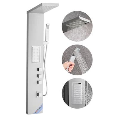 Silver Stainless Steel 3-in-1 Shower Panel with Rainfall, Massage and Handheld - 53.0x 7.9x 18.1 inch