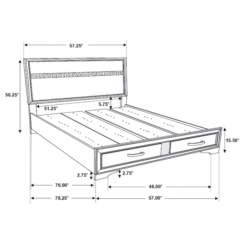Full Size Solid Wood Panel Bed with Integrated Drawers and Slatted Platform