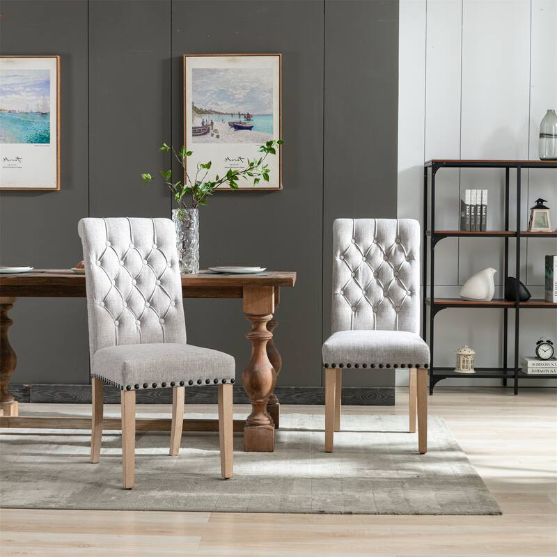 Mid-century Fabric Upholstered High Back Dining Chairs (Set of 2)