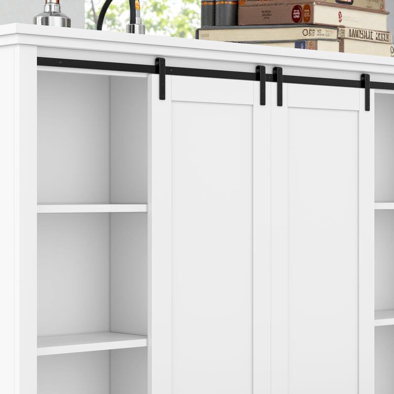 70.8 in Entryway Hall Cabinet with Sliding Barn Door, Multi-Tier Storage Shelves, 12 Compartments, Modern Mudroom Organizer