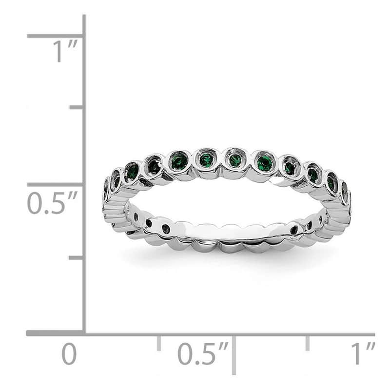 Curata 925 Sterling Silver Bezel Polished Patterned Stackable Expressions Created Emerald Ring