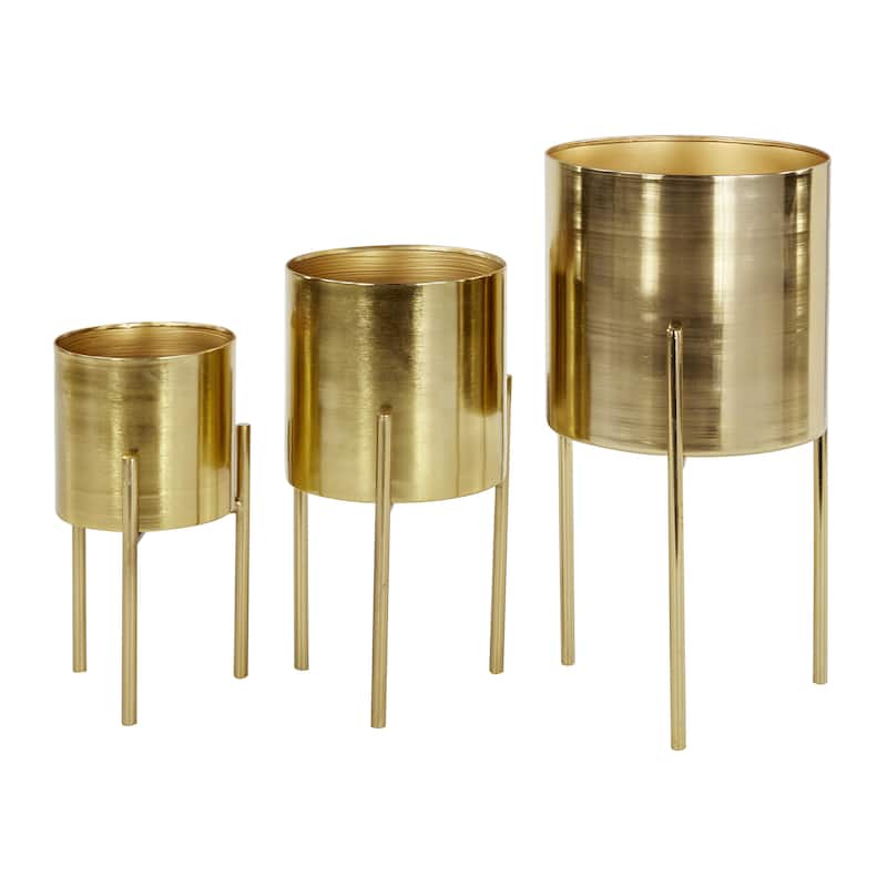Metal Indoor Outdoor Planter with Removable Stand - Set of 3 Gold, Silver, Black, White, Teal, Yellow - Roche River Decor