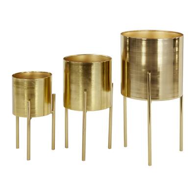Metal Indoor Outdoor Planter with Removable Stand - Set of 3 Gold, Silver, Black, White, Teal, Yellow - Roche River Decor