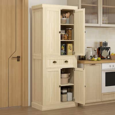 Farmhouse Kitchen Pantry Cabinet MDF with Adjustable Shelves and Soft Close Doors 72 Inch Storage Cabinet