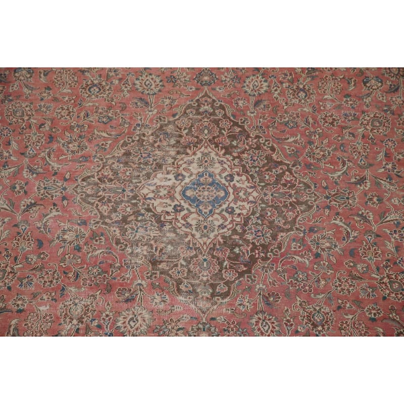 Distressed Mashad Persian Vintage Area Rug Hand-knotted Wool Carpet - 9'9" x 12'7"