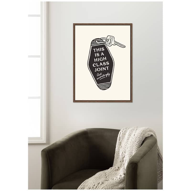 Kate and Laurel Retro Keychain This is a High Class Joint Black and White by Lucky Guava Framed Canvas Wall Art Print