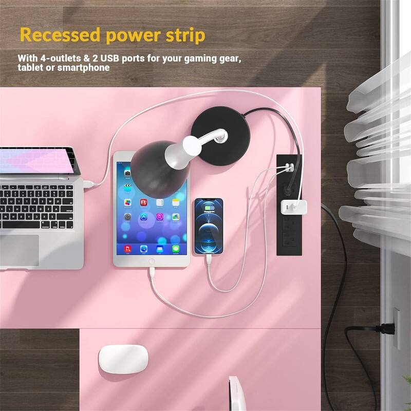 L Shaped Desk with USB Charging Port and Power Outlet