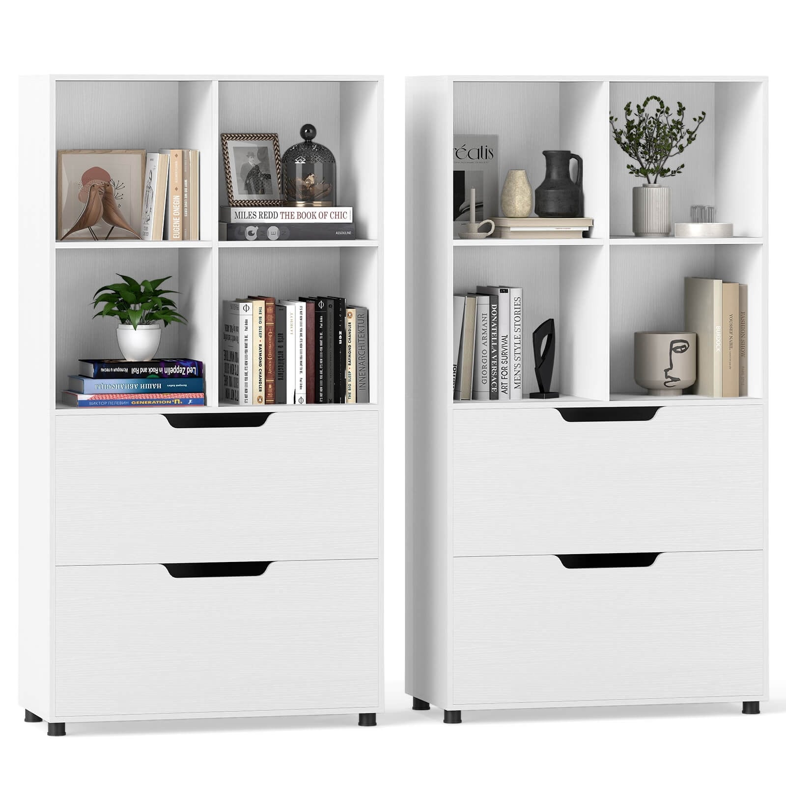 Costway 2PCS 51” 5-Tier 4-Cube Bookcase with 2 Drawers for Living - See Details
