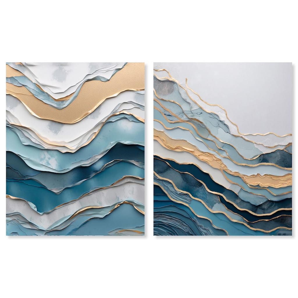 Golden Waves Set Canvas Set of 2 by Art Remedy, Gallery Wrapped