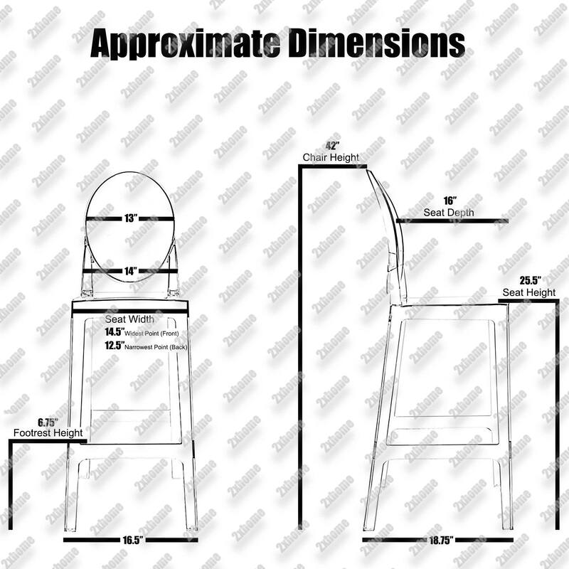 Set of 4 25" Seat Bar Stool Counter Height With Backs Plastic High Chairs Dining Molded Kitchen Transparent