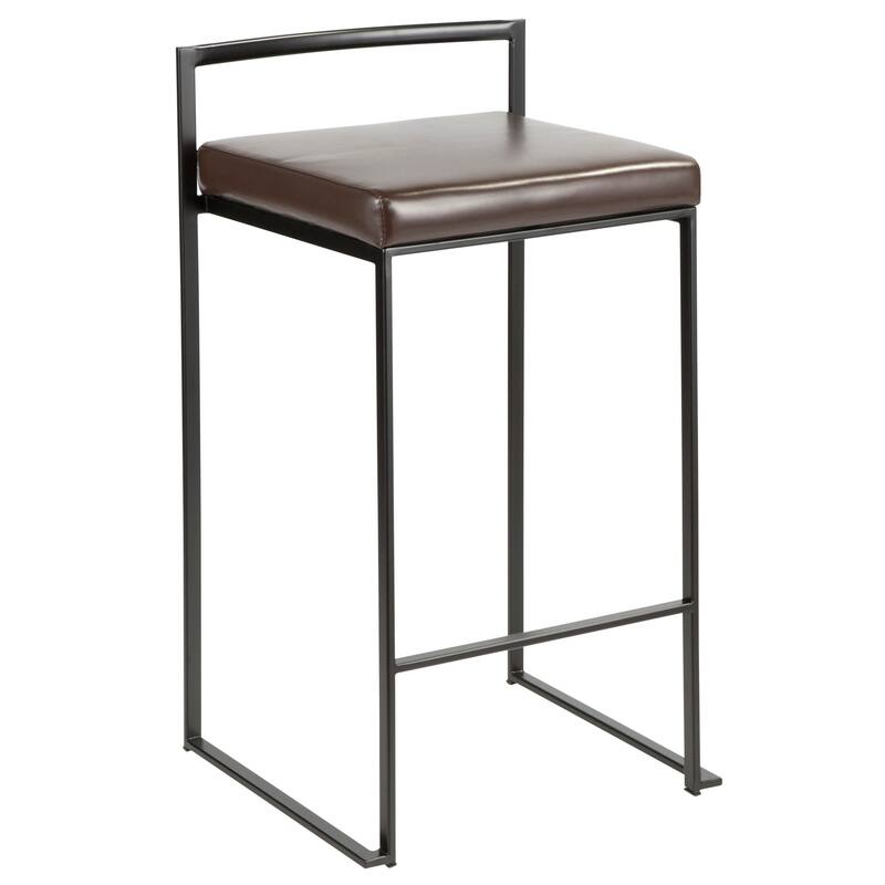 Porch & Den Forrest Black Stackable Fully Welded Counter Stool (Set of 3) - Brown Faux Leather
