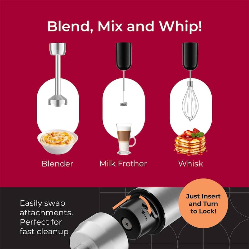 Mueller Immersion Blender Handheld - 8 Speed Stainless Steel Electric Hand Blender, 3 in 1 Emulsion Blender with Turbo Mode